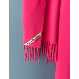 Acne Studios Narrow Fringe Wool Scarf in Hot Pink